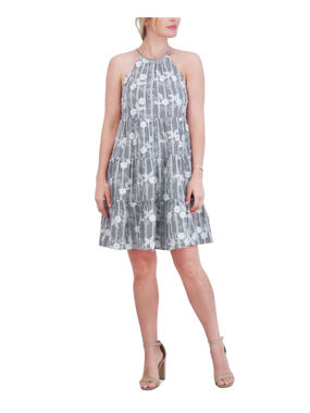 Eliza J Black White Size 6 Black & White Gingham Floral Halter Dress NWT